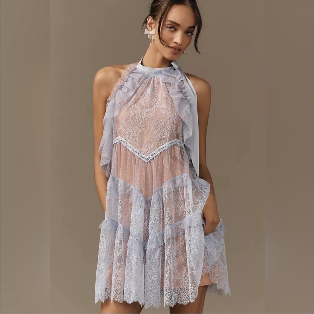 ANTHROPOLOGIE Lace Tunic Halter Dress Lavender Size XL NEW - Picture 1 of 13